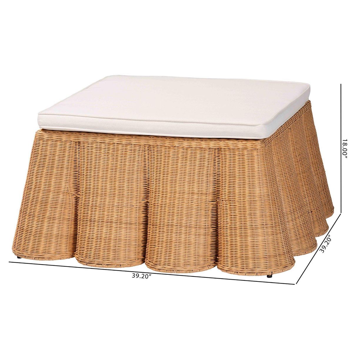 bali & pari Palm Scallop Natural Rattan Square Ottoman with Cushion Light Honey - thumbnail 8