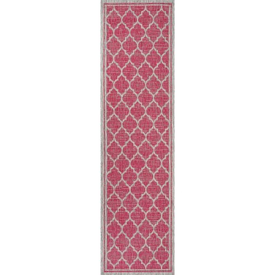 Fuchsia and Light Gray Reversible Indoor/Outdoor Trellis Rug
