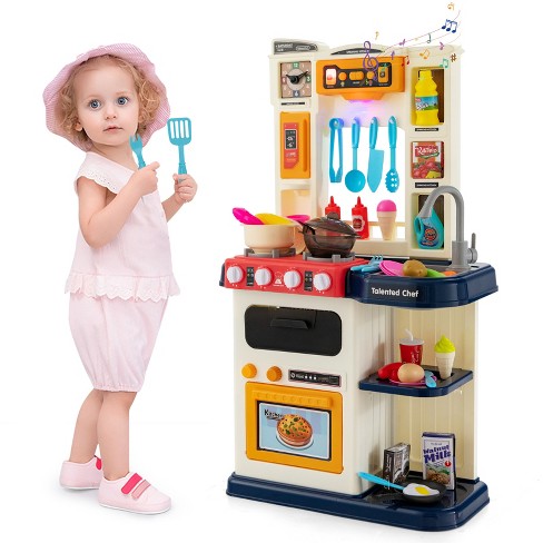 Wisairt Play Kitchen Set for Kids, 3FT Tall Kids Play Kitchen with  Realistic Lights and Sounds, Simulation of Spray, 88Pcs Toy Kitchen Set for  Toddlers Girls Boys Gift - Large (Khaki) 