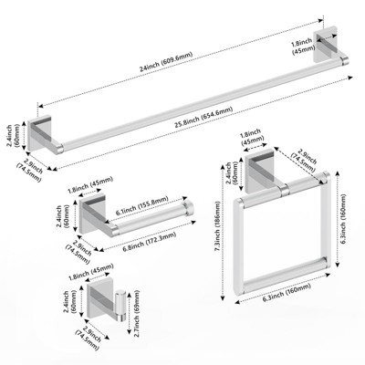 Brushed Nickel 4-Piece Bathroom Hardware Set with Towel Bar