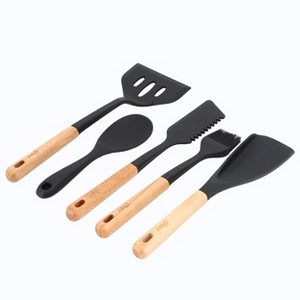 Oster Marion 5 Piece Silicone and Wood Kitchen Tool Set in Black - 1 of 4