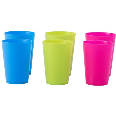 Basicwise Plastic Reusable Cups 7 OZ Set of 6 (2 Red, 2 Green, 2 Blue)