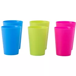 Basicwise Plastic Reusable Cups 7 OZ Set of 6 (2 Red, 2 Green, 2 Blue)
