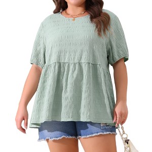 Agnes Orinda Women's Plus Size Crew Neck Short Sleeve Summer Casual Flowy Babydoll Blouses - 1 of 4