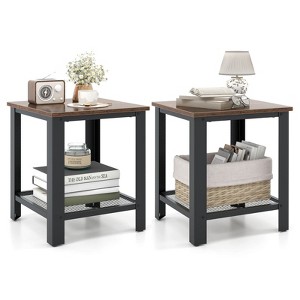 Costway 2 PCS Industrial End Table 2Tier Side Table with Storage Shelf Sofa Black - 1 of 4