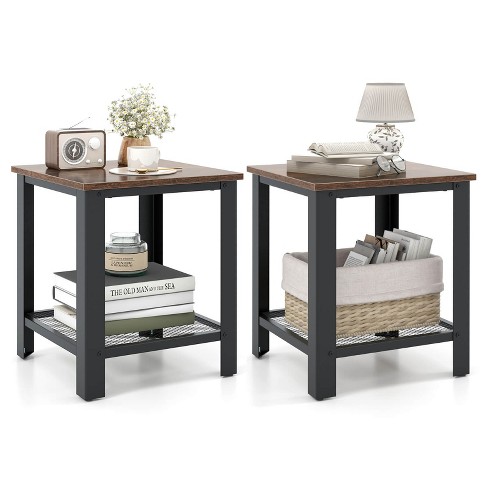 Costway 2 PCS Industrial End Table 2Tier Side Table with Storage Shelf Sofa Black - image 1 of 4