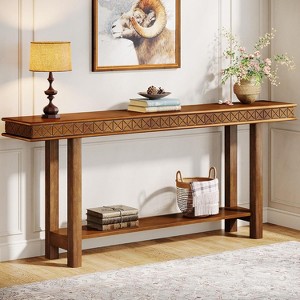 HDZNVF 70.9in Extra Long Console Table, Rustic Solid Wood Sofa Table Behind Couch, 2-Tier Entryway Accent Table - 1 of 4