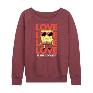 Women's - SpongeBob SquarePants - Valentine's Day Merchandise Lightweight French Terry Wide Neck Long Sleeve Shirt - 1 of 4
