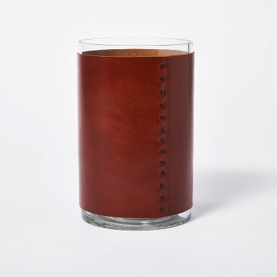 8" x 5" Glass with Leather Vase Brown - Threshold™ designed with Studio McGee