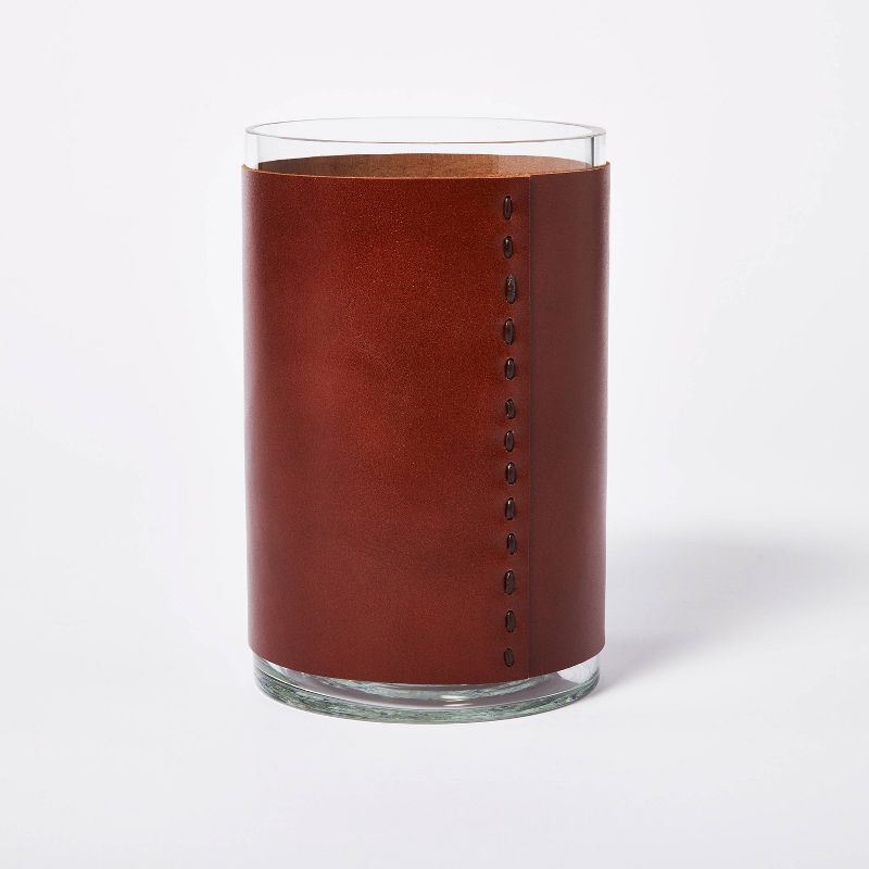 8&#34; x 5&#34; Glass with Leather Vase Brown - Threshold&#8482; designed with Studio McGee, 1 of 5