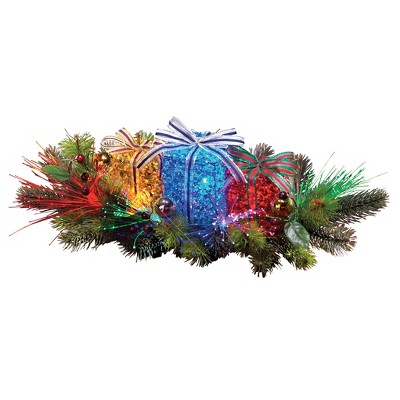Collections Etc Lighted Gift Box Floral Christmas Centerpiece 18 X 9.5 X 5 Blue