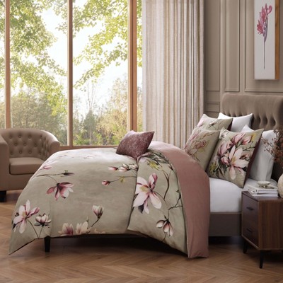 King Size Purple Floral Cotton Reversible Comforter Set