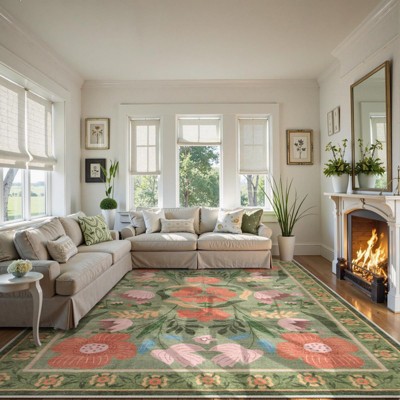 Lahome Country Floral Short Pile Velvet Rectangular Indoor Area Rug