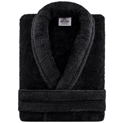 Luxurious Black Fleece Shawl Collar Bathrobe, L/XL