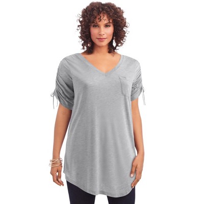 Roaman's Women's Plus Size Ruched Sleeve Ultra Femme Tunic