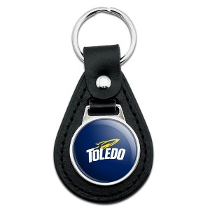 University of Toledo Rockets Logo Black Leather Keychain - 1 of 4