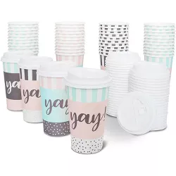 80 Sets Black Disposable Coffee Cups with Lids 16 Oz Hot Paper Coffee Cups with Lids Insulated Ripple Tea Cup Travel To Go with Stirring Straws and Napkins by Galashield 
