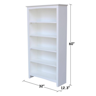 Transitional Solid Hardwood 60" White Shaker Bookshelf