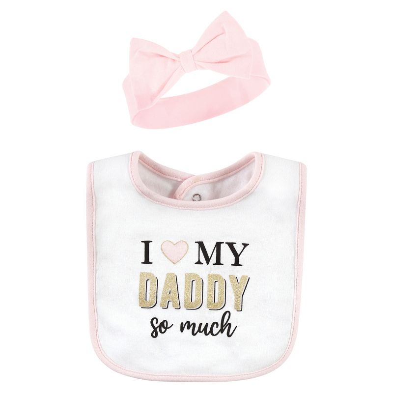 Hudson Baby Infant Girl Cotton Bib and Headband or Caps Set, Daddys Princess, One Size, 4 of 6
