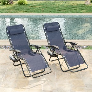 Sonkuki Patio Zero-gravity Chair Recliner Folding Textilene Chair, Outdoor Lounge Chair w/Side - 1 of 4