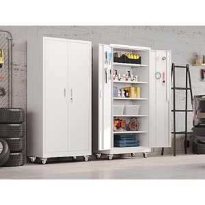 SUXXAN 72"H Metal Storage Cabinet with Wheels and Pegboard, 4 Adjustable Shelves and Lockable Door for Garage,Required Assembly - 1 of 4