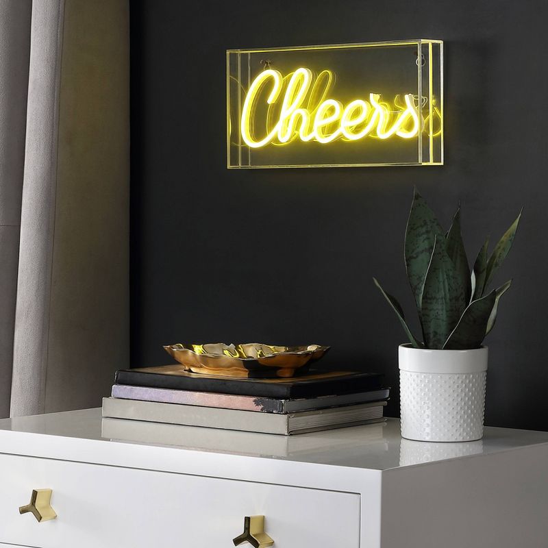 11.8&#34; Cheers Contemporary Glam Acrylic Box Pendant (Includes LED Light Bulb) Neon Yellow - JONATHAN Y, 4 of 6