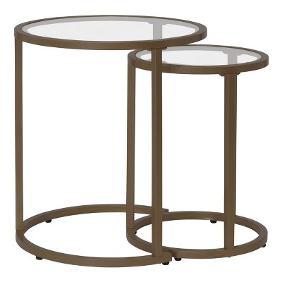 Bronze Round Metal and Glass Nesting Side Tables, Set of 2