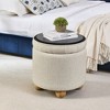 CAVINAS Round Storage Ottoman with Reversible Tray Top, Multi-Functional Round Linen Button Ottoman, Ottoman with Storage Space - 3 of 4