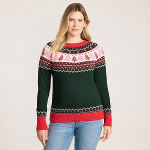 Lands' End Women's Drifter Jacquard Raglan Crew Neck Sweater - 1 of 4