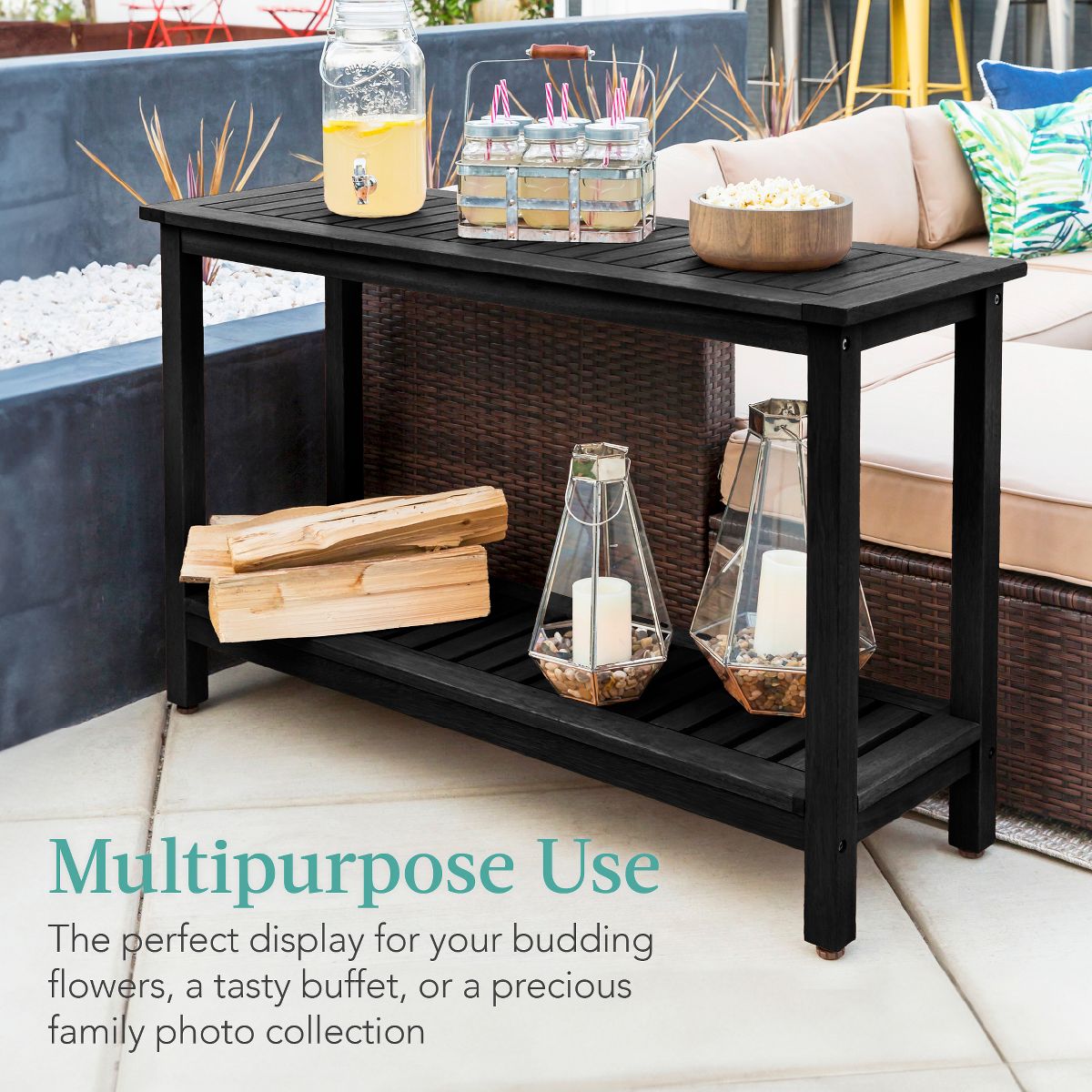 Best Choice Products 48in 2-Shelf Indoor Outdoor Wooden Console Table Multifunctional Buffet Bar Storage - Natural - thumbnail 3