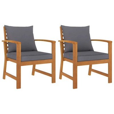 vidaXL Modern Solid Acacia Wood Patio Chairs with Dark Gray Cushions, Weather-Resistant Outdoor Furniture