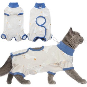 Cat Surgery Recovery Suit Female Male Soft Onesie, Abdominal Wounds Anti-Licking Pajama for Small Pets, Kitten Surgical Collar Cone Alternative Shirt - 1 of 4
