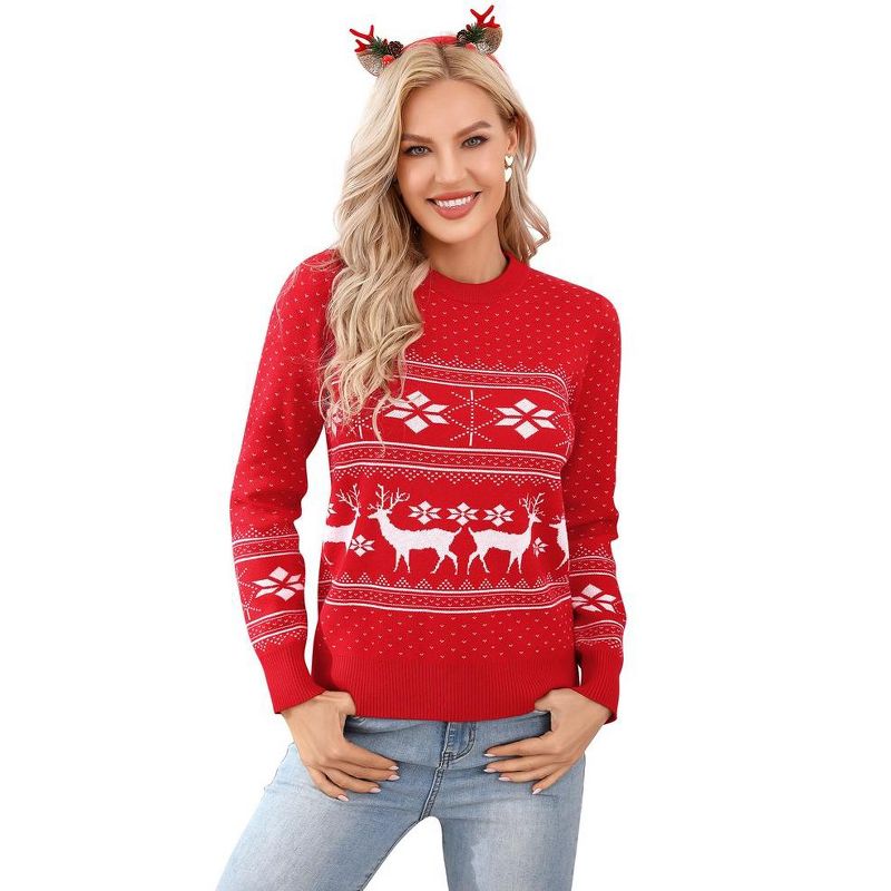 Family Matching Christmas Sweater Reindeer Snowflakes Knitted Ugly Crew Neck Pullover for Women/Men/Kids, 1 of 8