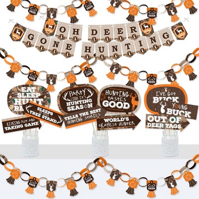 Big Dot of Happiness Gone Hunting - Banner and Photo Booth Decor - Deer Hunting Camo Baby Shower or Birthday Party Supplies Kit - Doterrific Bundle