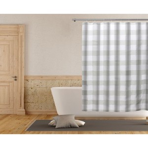 Kate Aurora Country Farmhouse Living Buffalo Plaid Checkered Gray & White Fabric Shower Curtain - 72 In. W X 72 In. L - 1 of 1