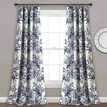 2pk 52"x95" Light Filtering Botanical Garden Curtain Panels Navy - Lush Décor