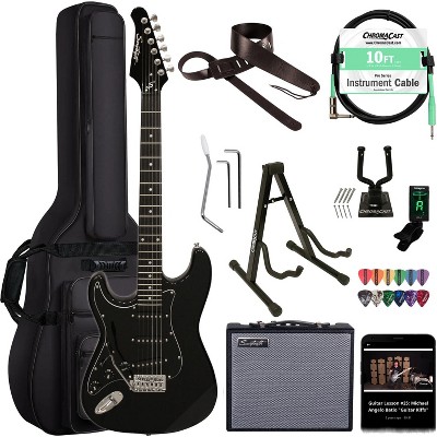 Sawtooth Left-Handed Black ES Series Electric Guitar with Black Pickguard - Includes: Accessories, Amp & Gig Bag