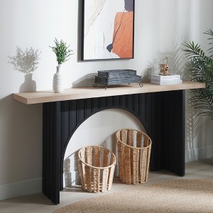 LOVSON 66''Modern Minimalist Console Table with Curved Base and Natural Wood Top, Long Console Table, Black - 1 of 4