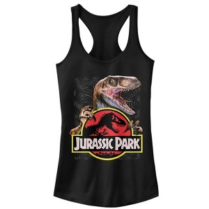Juniors Womens Jurassic Park Velociraptor Hooked On Logo Racerback Tank Top - 1 of 4