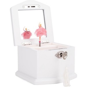 White Wooden Ballerina Music Box - Dance of the Sugar Plum Fairy - White Velvet Interior - 1 of 4