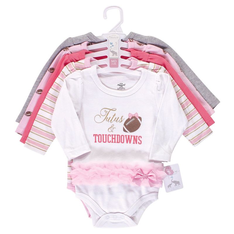 Little Treasure Baby Girl Cotton Long-Sleeve Bodysuits 5pk, Tutus Touchdowns, 2 of 3