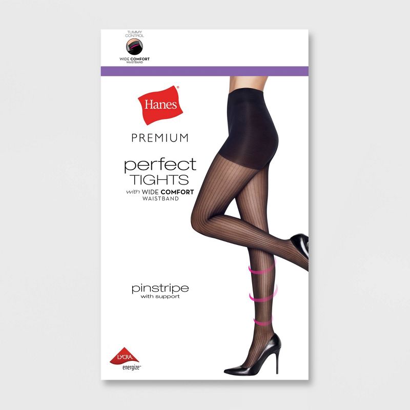 Hanes Premium Women's Pinstripe Perfect Tights - Black, 3 of 5