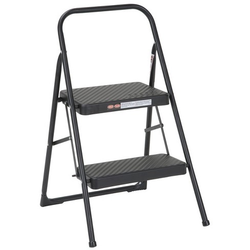 COSCO 2 Step Household Folding Steel Step Stool All Black 7ft 11in Reach Height