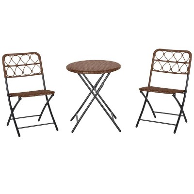 Resenkos 3PC Rattan Wicker Bistro Set, Two Chairs And A Center Table, Foldable, Brown
