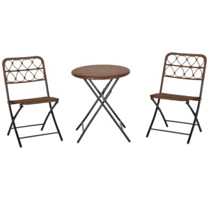Resenkos 3PC Rattan Wicker Bistro Set, Two Chairs And A Center Table, Foldable, Brown - 1 of 4