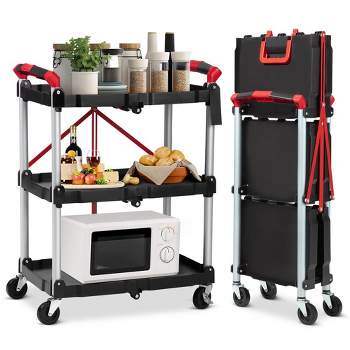 WhizMax Folding Service Cart Tool Carts with Wheels,3 Tier Utility Rolling Cart, for Home Garage Restaurant Office Kitchen Warehouse, No Assembly