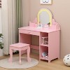 Kids Vanity with Lighted Mirror, 2 In 1 Little Girls Vanity Table & Stool, Kids Makeup with Drawer & Open Shelves for 3-9 Yrs Girls - 3 of 4