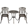 3 Piece Patio Bistro Set Cast Aluminum with Umbrella Hole & Adjustable Feet – Black Table and Chairs for Balcony, Backyard, Garden, Bronze - 2 of 4