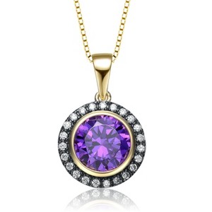Guili 14k Gold Plated Round Purple Cubic Zirconia Pendant Necklace - 1 of 2