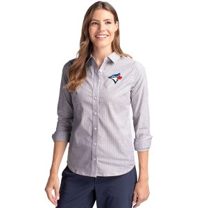 Toronto Blue Jays Cutter & Buck Stretch Oxford Stripe Womens Long Sleeve Dress Shirt - 1 of 1